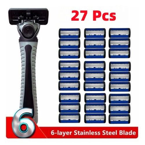 Rasoir Manuel Unisexe Pour Hommes,Lame  Six Couches Avec Tte De Lame,Rasoir  Cheveux Sphrique De Style Ancien,Couteau  Barbe,48 Pices,27 Pices,18 Pices,3 Pices - Type 27pcs With 1handle