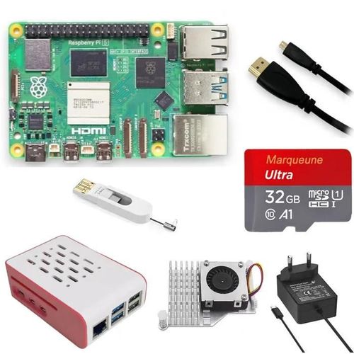 Raspberry Pi 5 4Go Kit Complet avec 32 GB Carte SD Cble HDMI Alimentation USB-C 5,1V 5A Botier ABS Ventilateur de Refroidisseme