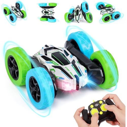 RC Voiture Telecommand Enfant 360 Rotation Stunt Car Voiture Radiocommandee avec LED,2.4GHz 4WD Buggy Course Rapide Voiture Jeux Extrieur Jouet Garon Fille 3 4 5 6 7 8 10 12 Ans(Blanc)