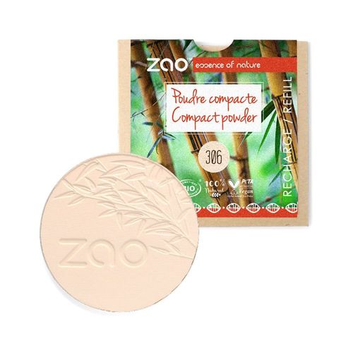 Recharge Poudre Compacte 306 Porcelainezao - Zao Essence Of Nature - Poudre Compacte Certifie Bio, Formule 100% Naturelle, Vegan Et Rechargeable