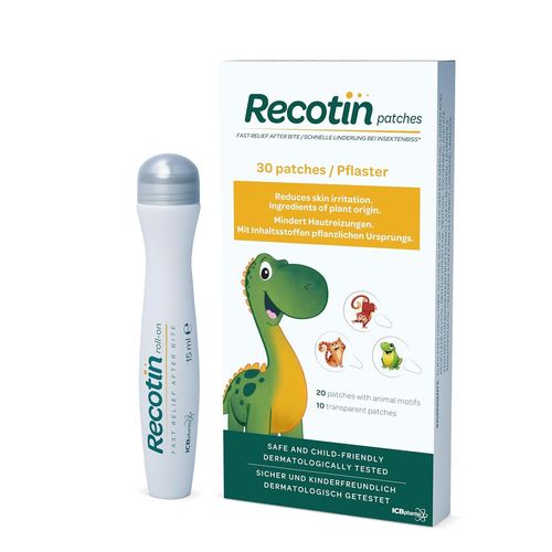 Recotin Kit Roll On Et Patchs Piqres Moustiques | 100% Ingrdients Naturels | Roll On Apaisante 20ml Et 30 Patchs Anti-Dmangeaisons | Solution Famille