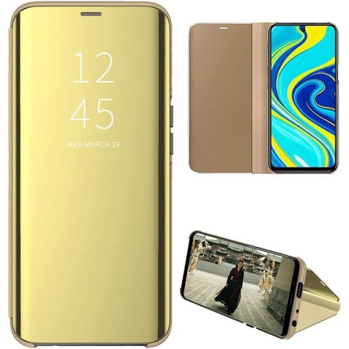 Redmi Note 9 Pro Coque Etui  Rabat En Pu Cuir Cover Flip Case Translucide Clear View Effet Miroir Standing Support Pour Xiaomi Redmi Note 9s/9 Pro/9 Pro Max Or