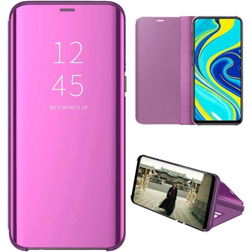 Redmi Note 9 Pro Coque Etui  Rabat En Pu Cuir Cover Flip Case Translucide Clear View Effet Miroir Standing Support Pour Xiaomi Redmi Note 9s/9 Pro/9 Pro Max Violet