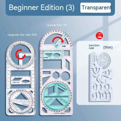Rgle Mathmatique Multifonctionnelle Transparente,Outils De Conception D'architecture,Fournitures Scolaires De Gomtrie - Type 3pcs