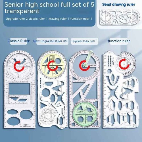 Rgle Mathmatique Multifonctionnelle Transparente,Outils De Conception D'architecture,Fournitures Scolaires De Gomtrie - Type 5pcs C