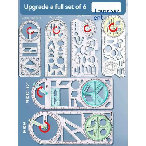 Rgle Mathmatique Multifonctionnelle Transparente,Outils De Conception D'architecture,Fournitures Scolaires De Gomtrie - Type 6pcs