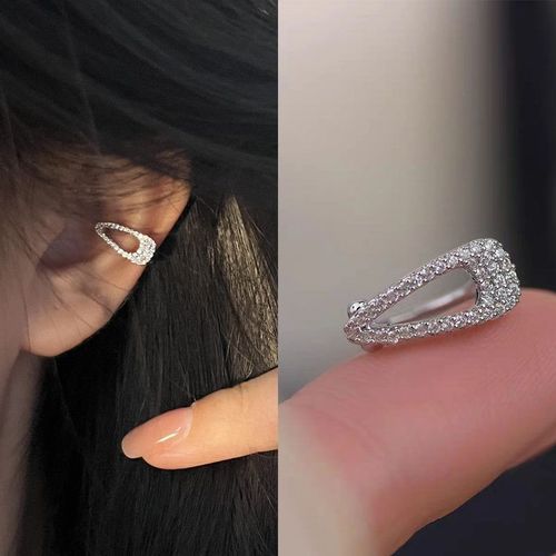 Rinitialisation D'oreille De Manchette Non Perant Avec Pompon En Cristal Pour Femme, Boucle D'oreille En Argent Brillant, Biscuits toile, Faux Cartilage, Bijoux Piercing, Document