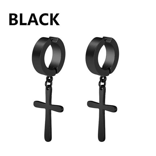 Rinitialisation D'oreille Pendentif Croix Pour Hommes Et Femmes,Boucles D'oreilles Non Perantes,Faux Bijoux,Cadeau De Mode,1 Paire