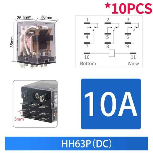 Relais de commande miniatures,petites citations intermdiaires AC 12V DC 24V AC220 HH52P HH53P HH54P HHPowered P HH63P H64P,vente en,10 pices - Type HH63P DC-24V(10PCS)