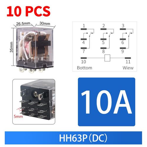 Relais de commande miniatures,petites citations intermdiaires,AC 12V DC,C24 AC220 HH52P HH53P HH54P HHPowered P HH63P H64P,vente en,10 pices - Type [HH63P DCx10]-24V