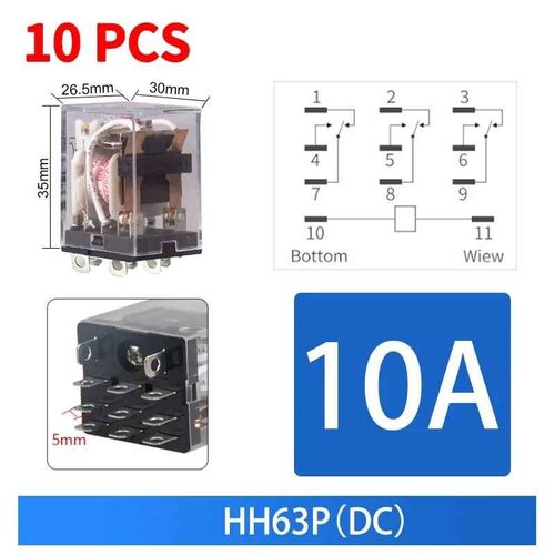 Relais de commande miniatures pour vente en,petites citations intermdiaires,HH52P,HH53P,HH54P,HHPowered P,HH63P,HH64P,AC12 V,24V,220V,DC12 V,24V,10 pices - Type [HH63P DCx10]-12V