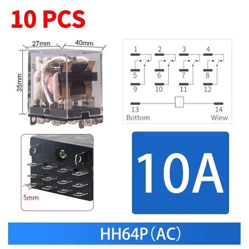 Relais de commande miniatures pour vente en,petites citations intermdiaires,HH52P,HH53P,HH54P,HHPowered P,HH63P,HH64P,AC12 V,24V,220V,DC12 V,24V,10 pices - Type [HH64P ACx10]-24V