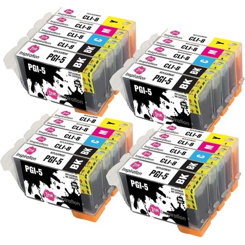 Remplacement Pour Canon Pgi-5 Cli-8 Cartouches D'encre 20 Pack, Utiliser Avec Canon Ip4200 Ip4300 Ip4500 Ip5200 Ip5200r Ip5300 Mp500 Mp600 Mp600r Mp610 Mp800 Mp810 Mp830 Mx850
