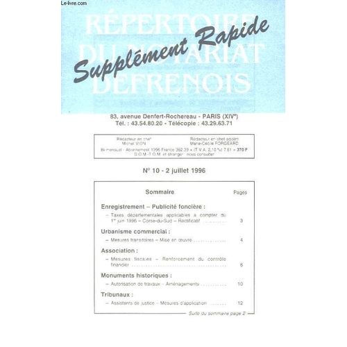 Rpertoire Du Notariat Defrenois. Supplment N10   de MORIN G.