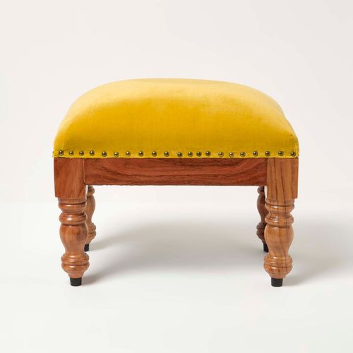 Repose-Pieds Rectangulaire En Velours Jaune Moutarde
