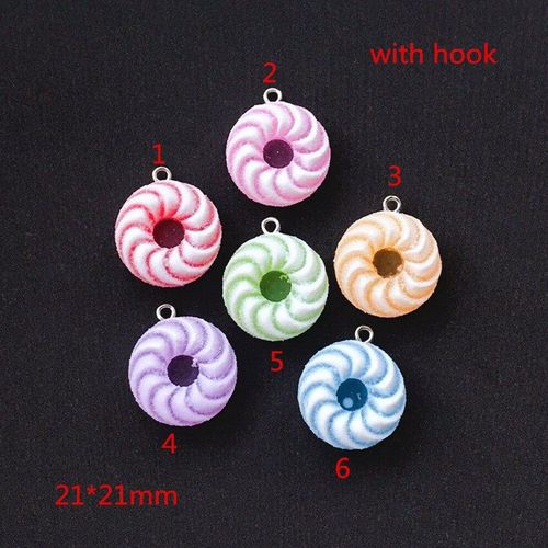 Rsine poxy Multicolore  Dos Plat 21x21mm, 12 Pices/Lot, Simulation De Bonbons Donuts Pour Collier Porte-Cls Pendentif, Accessoires De Fabrication De Bricolage