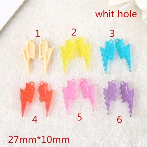 Rsine Multicolore  Dos Plat, Style Punk, Foudre Pour Collier, Boucle D'oreille, Porte-Cls, Pendentif, Accessoires De Bricolage, 6, 27x10mm
