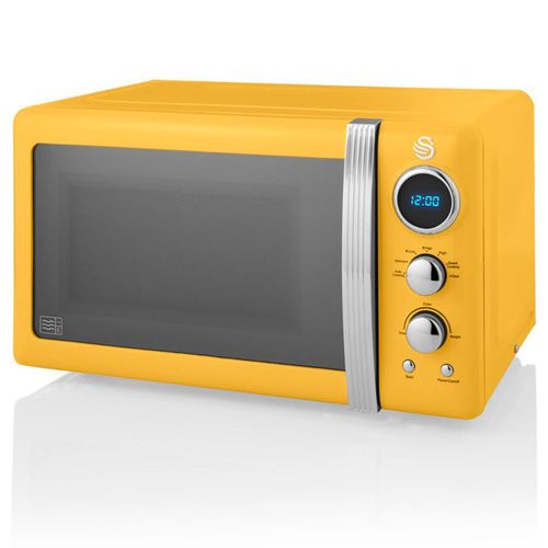 Retro Micro-ondes Numrique 20L, 5 Niveaux Puissance, Dconglation, Minuterie, 800W, Jaune, SWAN, SM22030YELNEU