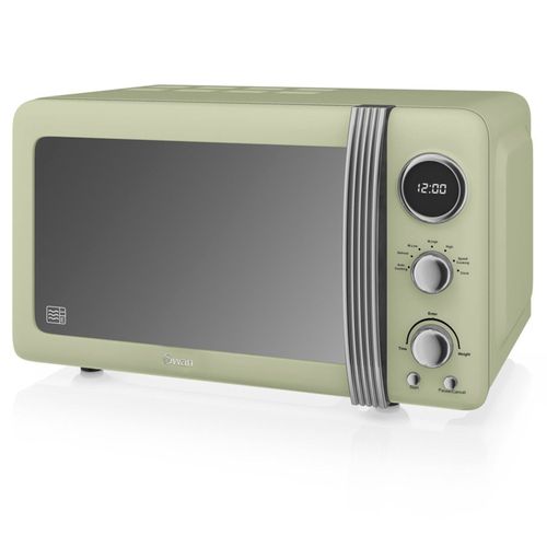 Retro Micro-ondes Numrique 20L, 5 Niveaux Puissance, Dconglation, Minuterie, 800W, Vert, SWAN, SM22030GNEU