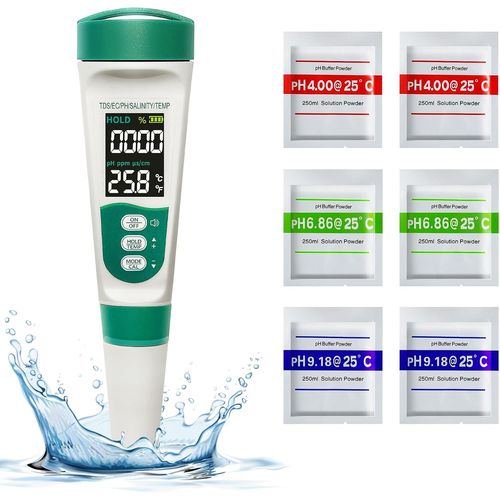 Reve Nouveau Ph Metre Electronique, Kit De Testeur Piscine 5 En 1, Testeur Ph/Tds/Ec/Salinit/Temprature, cran Rtroclair Va, Testeur Sel Piscine, Pour Eau Potable, Aquarium, Piscine