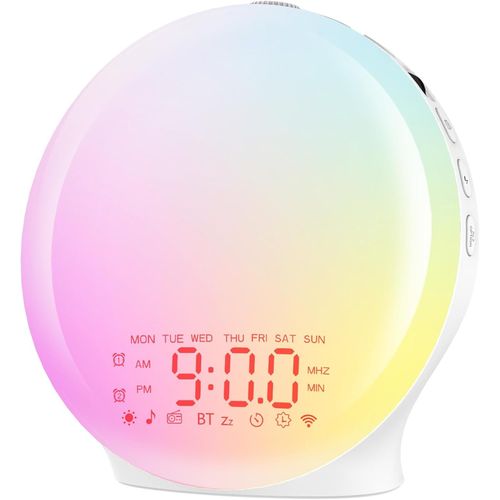 Rveil Lumire Bluetooth,Radio Eveil Matin Lumineux Lampe De Chevet 20 Niveaux De Luminosit Simulateur D'aube Et Crpuscule 2 Rveils 22 Sons Naturels Fonction Snooze 17 Couleurs Veilleuse [X121]