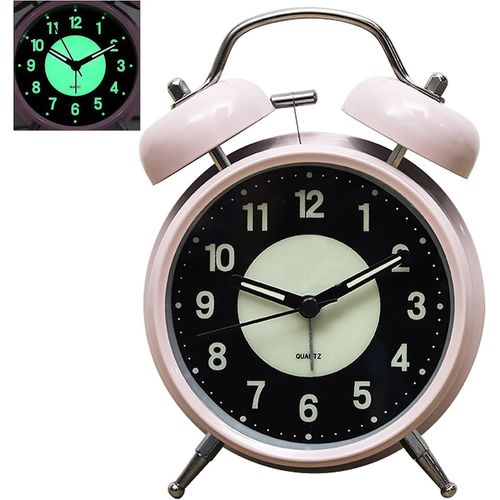 Rveil Lumineux  Quartz Analogique Rtro  Double Cloche, Sans Tic-Tac, Avec Alarme Puissante Et Veilleuse, Cadeau