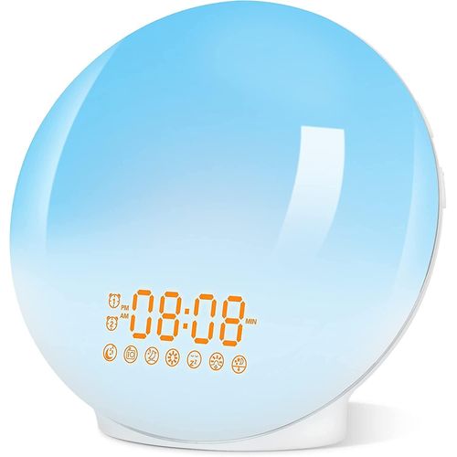 Rveil lumineux, radio-rveil, simulateur d'aube et de crpuscule, 20 niveaux de luminosit, 7 sons naturels, fonction FM, lampe de chevet LED 7 couleurs, lampe d'ambiance