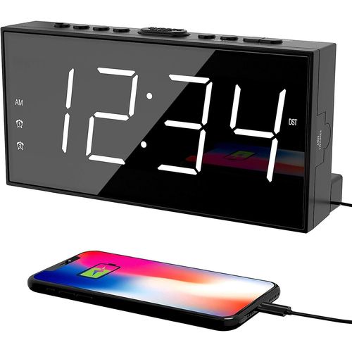 Rveil Pour Chambre  Coucher, 2 Alarmes Loud Led Big Display Clock Avec Port De Charge Usb, Volume Rglable, Dimmable, Snooze, Plug In Simple Basic Digital