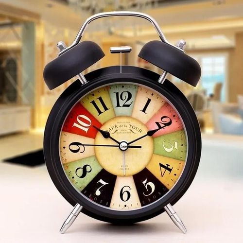 Rveil Silencieux  Piles Pour Chambre  Coucher, Veilleuse  Quartz Vintage, Conception Analogique, Rveil Sans Tic-Tac, Cloche Jumelle De Chevet, Wf925-A 13x10cm