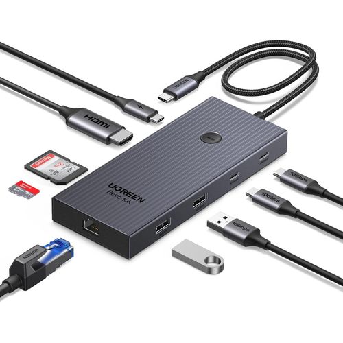 Revodok Pro 1091 10Gbps Hub USB C Ethernet Gigabit HDMI 4K 60Hz Lecteur de Carte SD TF PD 100W Multi Data Ports 2A2C 9 en 1 Dock USB C Compatible avec MacBook iPad Air Pro iPhone 16 Galaxy S25