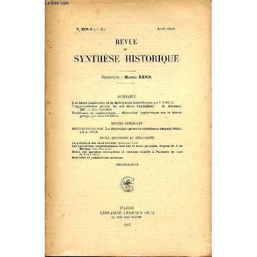Revue De Synthese Historique / Tome Xiv-2 (N41) - Avril 1907. de Collectif / Berr Henri