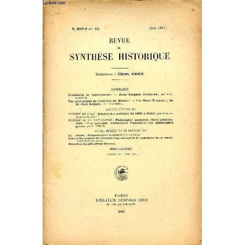 Revue De Synthese Historique / Tome Xiv-3 (N42) - Juin 1907. de Collectif / Berr Henri