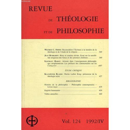 Revue De Theologie Et De Philosophie, Vol. 124, 1992 Iv   de COLLECTIF  Format Broch 