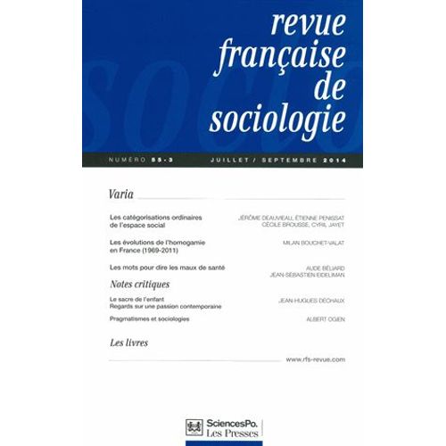 Revue Franaise De Sociologie N 55-4, Octobre-Dcembre 2014 - La Simulation Multi-Agents : Principes Et Applications Aux Phnomnes Sociaux   de Gianluca Manzo  Format Broch 