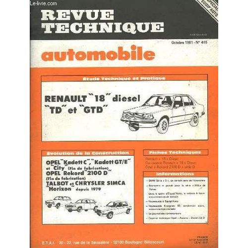 Revue Technique Automobile. N415   de michel cromback  Format Broch 