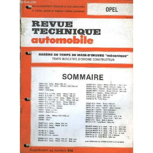 Revue Technique Automobile. Supplment Au N514 : Opel de Cromback Michel