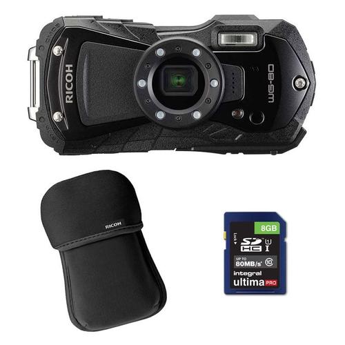 RICOH Compact tanche WG-80 Noir Garanti 2 ans + Etui + SD 8 Go