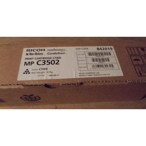 Ricoh 842019 - Cartouche De Toner Cyan Pour Nashuatec Mp C3502; Nrg Mp C3502; Rex Rotary Mp C3502; Aficio Mp C3502, Mp C3502ad