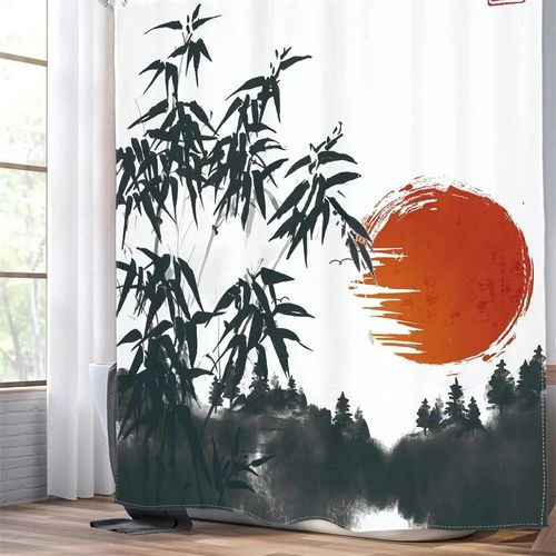 Rideau De Douche Japonais Drle De Poulpe,Soleil,Aucune Fleur,Vagues De La Mer,Mont Fuji,Art Moderne,Rideaux De Bain,Gril,Dcoration D'intrieur