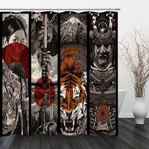 Rideau De Douche Japonais, Rideau De Douche Anime, Rideau De Douche Cool, Rideau De Douche Tigre, Rideau De Douche Noir Samurai Red Sun Mount Fuji Art Pour Dcoration De Salle De Bain