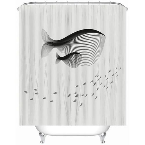 Rideau De Douche Marsee - Motif Baleine - Impermable Et Anti-Moisissure - 180 X 200 Cm