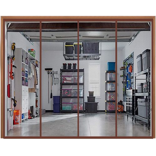 Rideau De Porte De Garage Magntique De Grande Taille,Moustiquaire De Taille E,cran Anti-Insectes Volant Utilis Dans Les Pavillons,Les Balcons,La Ten - Type Gray Net Brown Edges-W 500cm X H 210cm