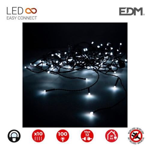 Rideau Lumineux Easy-Connect 2x1mts 10 Bandes 100 Led Blanc Froid 30v (Usage Int. Ext.) Edm Total 1,8w