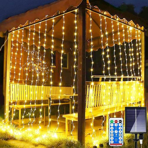 Rideau Lumineux Solaire 3m x 3m 300 LED Guirlande Lumineuse Extérieure Solaire avec Télécommande