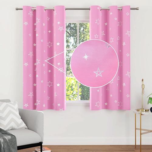 Rideaux D'occasion Imprims 113x137 Cm, 2 Pcs | Foil En Argent Rose toil Design I Room Drunking - Blocks 85% Light | Sound Et Rduction De La Chaleur Pour La Chambre Je Lavable