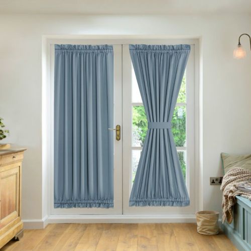Rideaux De Porte Franaise  2 Panneaux Avec Embrasse De Passe-Tringle Intrieur Bloquant Le Soleil Intimit Rideaux  Illets Rideau Occultant Thermique Pour Fentre Cuisine Portes Patio 25 X 72 Pouces (Bleu)