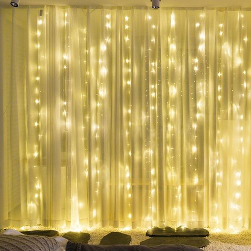 Rideaux Lumineux  Brancher, 2m X 2m Toile De Fond Rideaux De Fentre Lumires De Nol Suspendues Alimentes Par Secteur Lumire Cascade, 180 Led, 8 Mode, Connectable (Blanc Chaud)