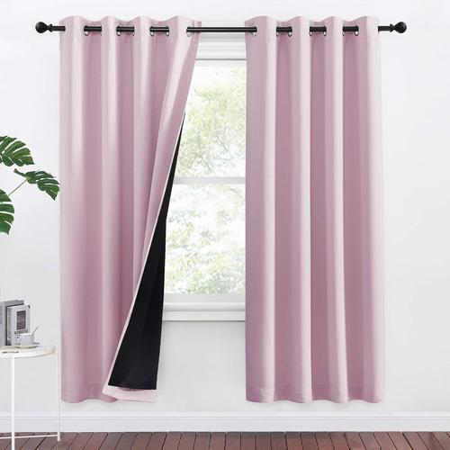 Rideaux Occultants - Rideau Salon Dans Le Noir Complet Double Rideau Thermique Anti Chaleur/Froid 2 Couches Salon  Oeillets Pour Chambre, Rose Clair, 140x175 Cm, Lot De 2