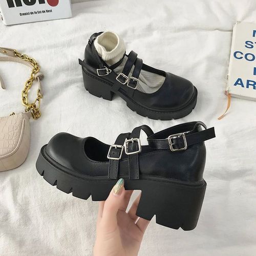 Rimocy-Escarpins  Talons Hauts En Cuir Verni Pour Femmes,Chaussures Mary Janes  Plateforme,Sangle De Rinage Douce Et Belle,Chaussures Lolita Optiques De Printemps - 35
