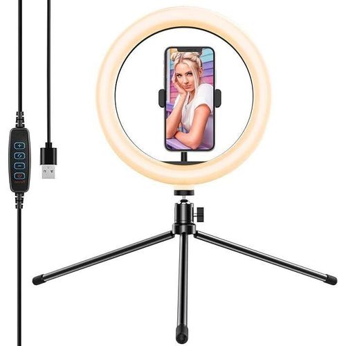 Ring Light,Lumire Pour Selfie,10 Pouces,26 Cm,Lumire  Anneau,Avec Support De Table,Led,3 Modes D'clairage,10 Luminosit,Usb,Avec Tlcommande Photo Bluetooth (Small)